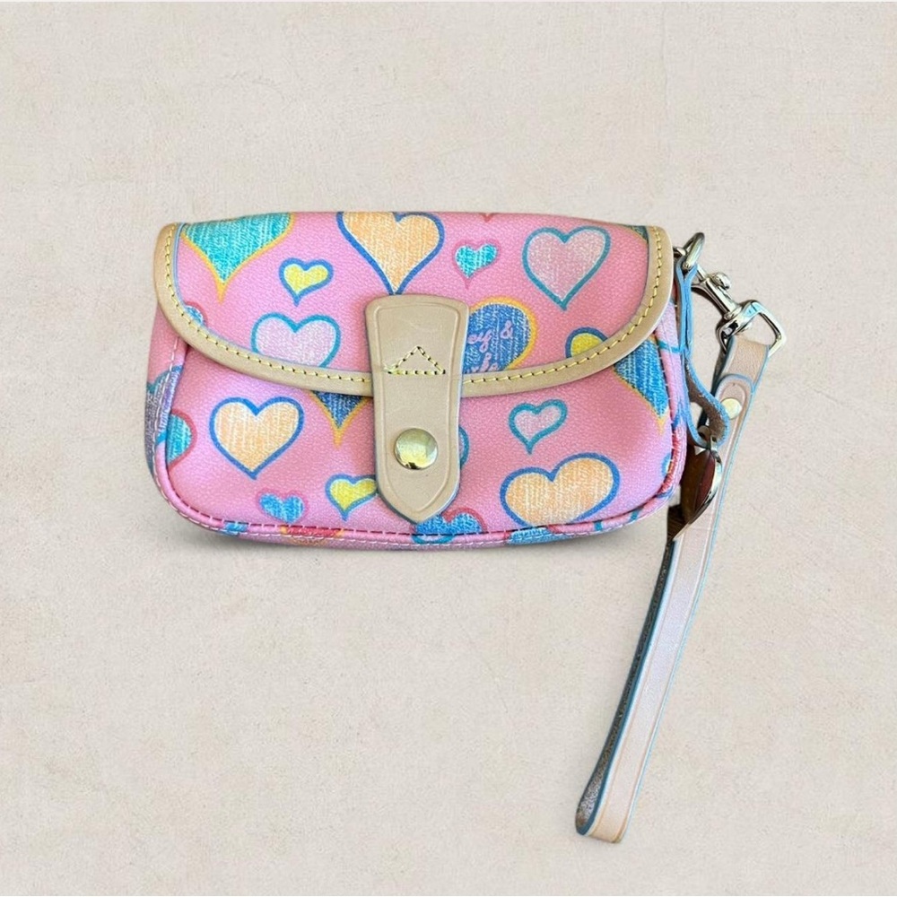Dooney & Bourke Pink and Blue Heart Wristlet